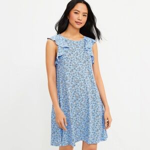 Loft Floral Ruffle V-Back Swing Dress Bluebell Size‎ XSP NWT